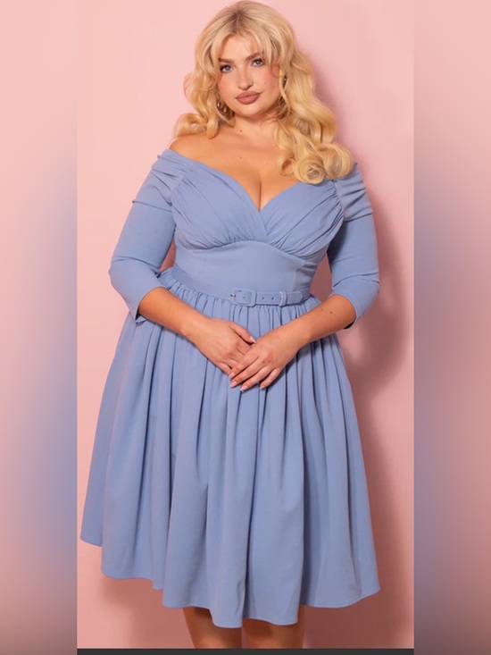 Vixen by Micheline Pitt Dresses & Skirts - STARLET SWING DRESS IN LIGHT BLUE - VIXEN BY MICHELINE PITT